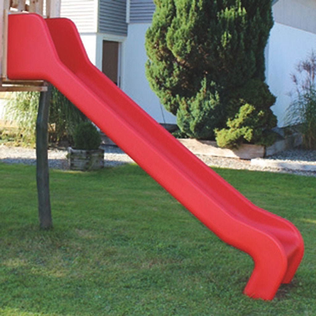 Rutsche aus PE rot, 270 cm lang, 40 cm innen breit für Podesthöhe 1500 mm, für den öffentl. Bereich
